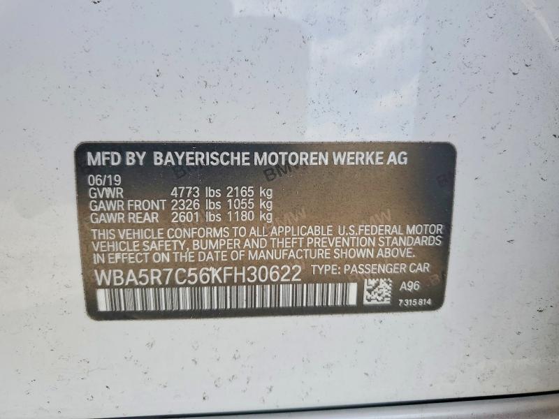 51347326 :رقم المزاد ، WBA5R7C56KFH30622 vin ، 2019 Bmw 330xi مزاد بيع
