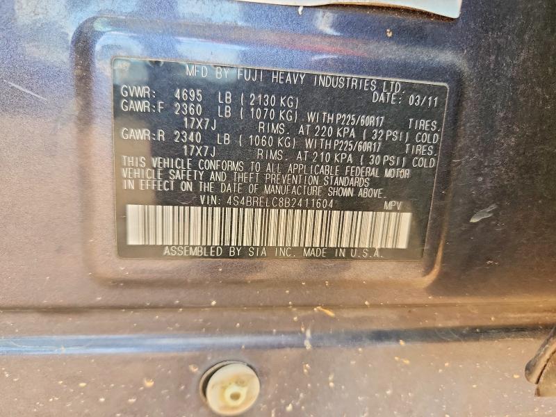 50937856 :رقم المزاد ، 4S4BRELC8B2411604 vin ، 2011 Subaru Outback مزاد بيع