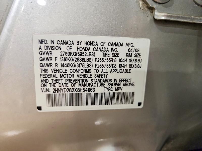 Aukcja sprzedaży 2008 Acura Mdx, vin: 2HNYD282X8H541163, numer aukcji: 50751226