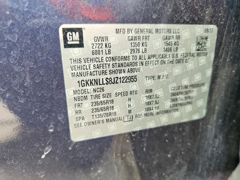 Aukcja sprzedaży 2018 Gmc Acadia, vin: 1GKKNLLS8JZ122955, numer aukcji: 48906376
