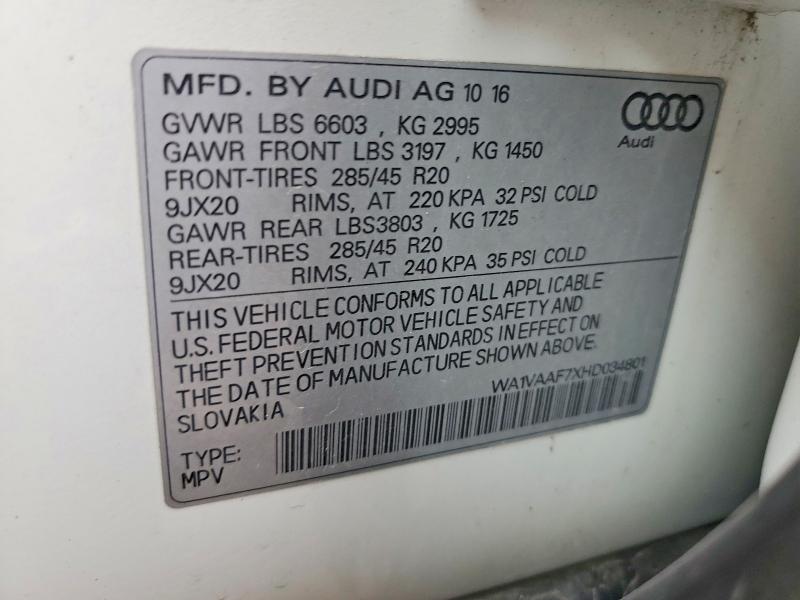 Aukcja sprzedaży 2017 Audi Q7, vin: WA1VAAF7XHD034801, numer aukcji: 49584286