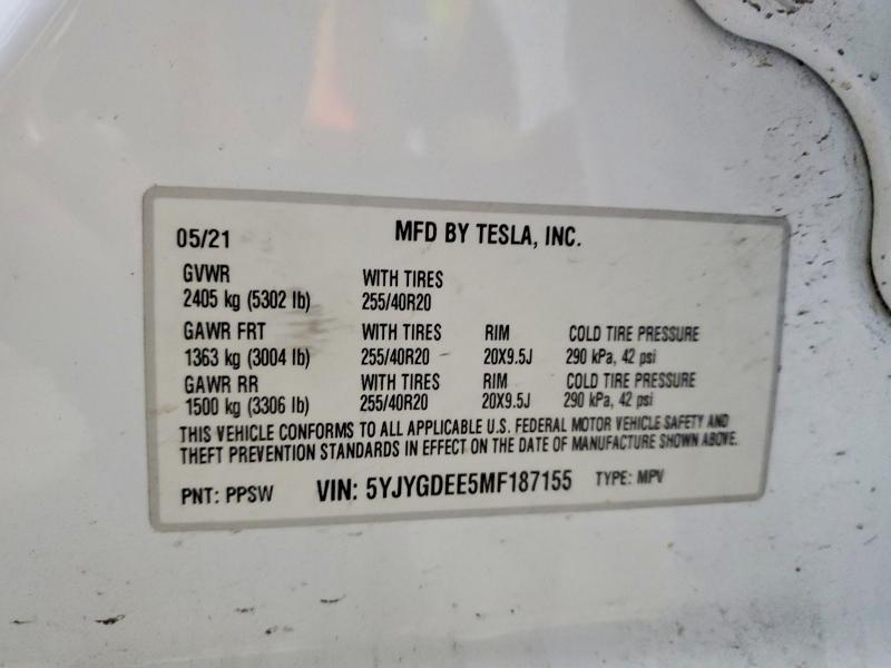 Auction sale of the 2021 Tesla Model Y, vin: 5YJYGDEE5MF187155, lot number: 50732426