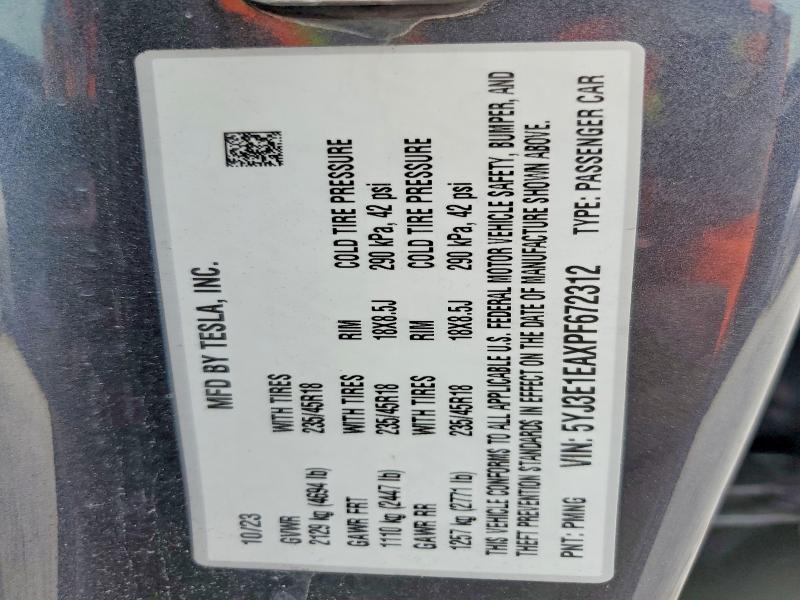 Продажа на аукционе авто 2023 Tesla Model 3, vin: 5YJ3E1EAXPF672312, номер лота: 51361206