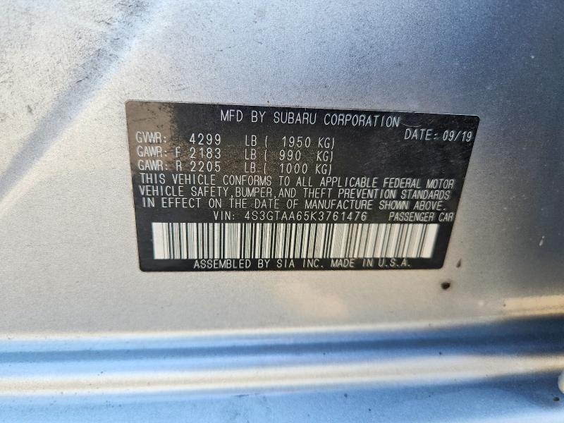 Aukcja sprzedaży 2019 Subaru Impreza, vin: 4S3GTAA65K3761476, numer aukcji: 50951786
