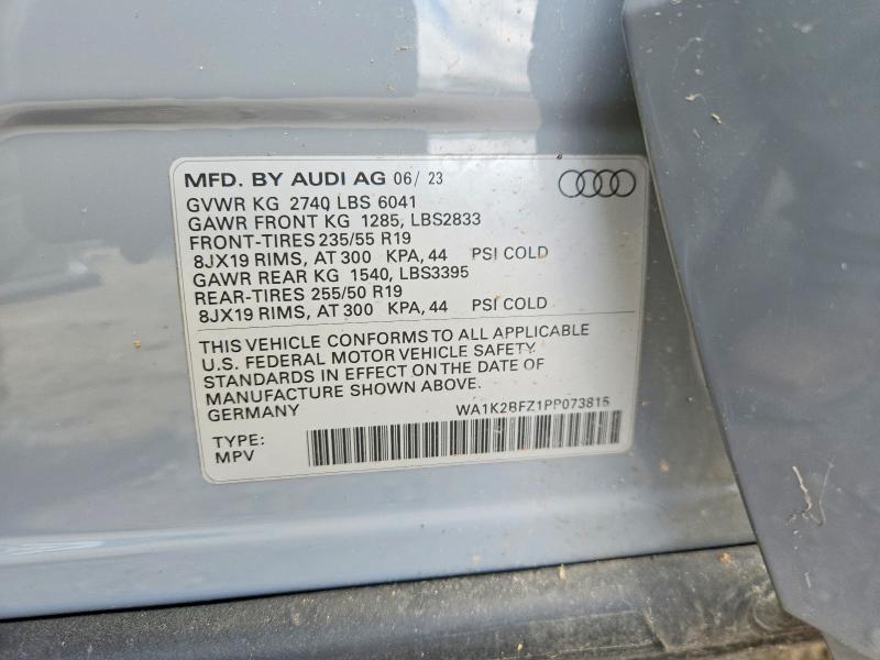 50575736 :رقم المزاد ، WA1K2BFZ1PP073815 vin ، 2023 Audi Q4 E-tron مزاد بيع