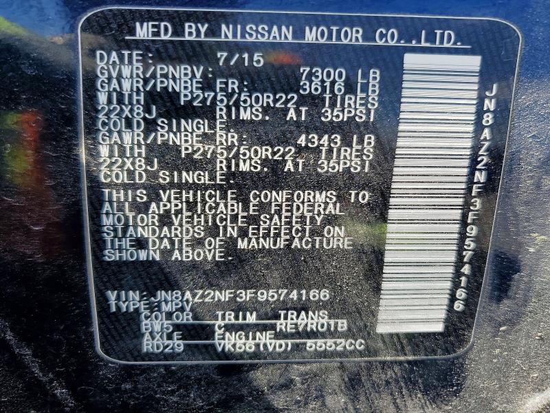 Aukcja sprzedaży 2015 Infiniti Qx80, vin: JN8AZ2NF3F9574166, numer aukcji: 49715106