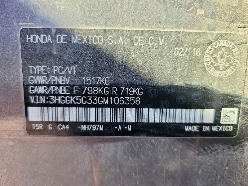 50255196 :رقم المزاد ، 3HGGK5G33GM106358 vin ، 2016 Honda Fit مزاد بيع