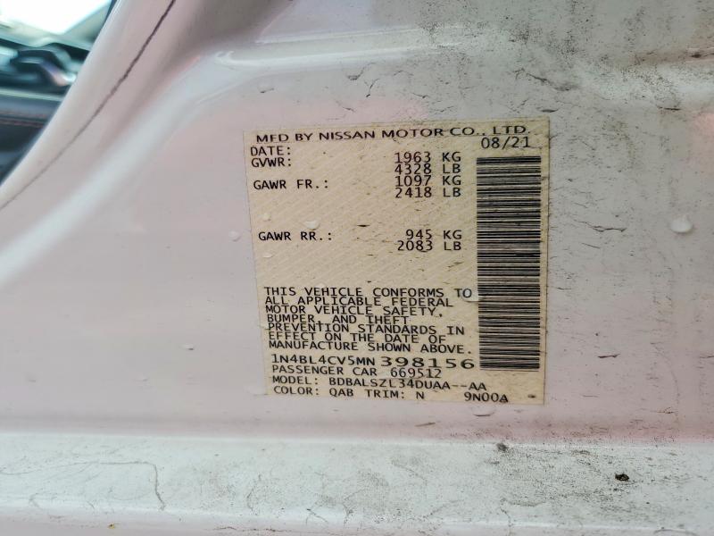 Продажа на аукционе авто 2021 Nissan Altima, vin: 1N4BL4CV5MN398156, номер лота: 50480146