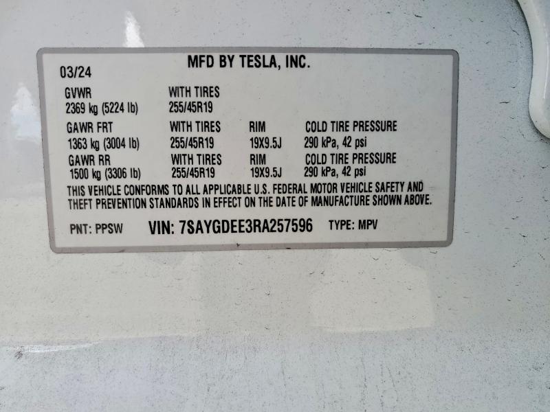 Продажа на аукционе авто 2024 Tesla Model Y, vin: 7SAYGDEE3RA257596, номер лота: 51151506