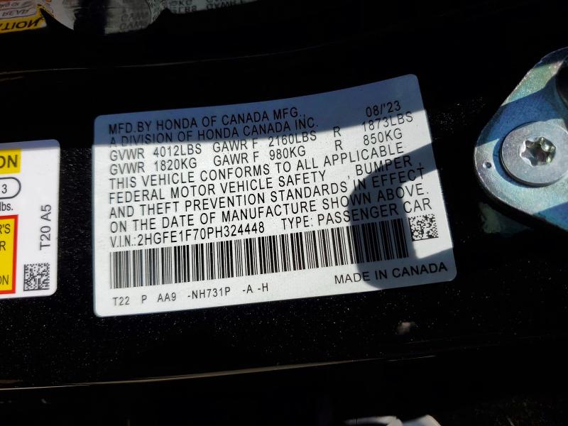 2023 Honda Civic მანქანა იყიდება აუქციონზე, vin: 2HGFE1F70PH324448, აუქციონის ნომერი: 50944816