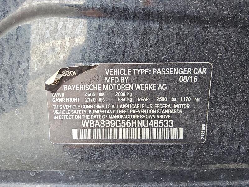 2017 Bmw 330 მანქანა იყიდება აუქციონზე, vin: WBA8B9G56HNU48533, აუქციონის ნომერი: 48544436