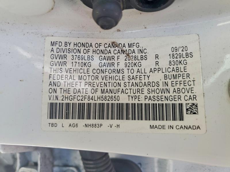 49557646 :رقم المزاد ، 2HGFC2F84LH582650 vin ، 2020 Honda Civic مزاد بيع