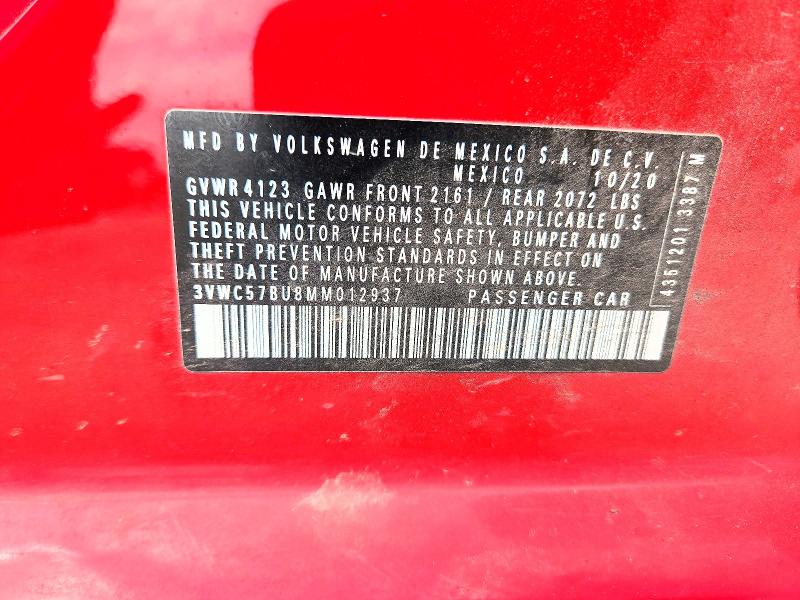 Aukcja sprzedaży 2021 Volkswagen Jetta, vin: 3VWC57BU8MM012937, numer aukcji: 50972636