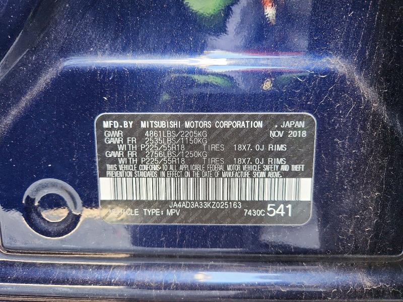 49168906 :رقم المزاد ، JA4AD3A33KZ025163 vin ، 2019 Mitsubishi Outlander مزاد بيع