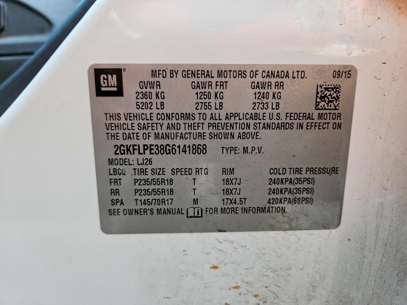 50416766 :رقم المزاد ، 2GKFLPE38G6141868 vin ، 2016 Gmc Terrain مزاد بيع