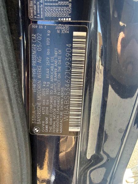 Продаж на аукціоні авто 2002 Bmw 330, vin: WBABS53462JU93904, номер лоту: 52055576