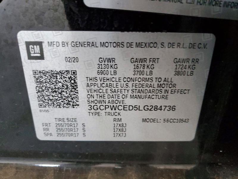 2020 Chevrolet Silverado მანქანა იყიდება აუქციონზე, vin: 3GCPWCED5LG284736, აუქციონის ნომერი: 51322866
