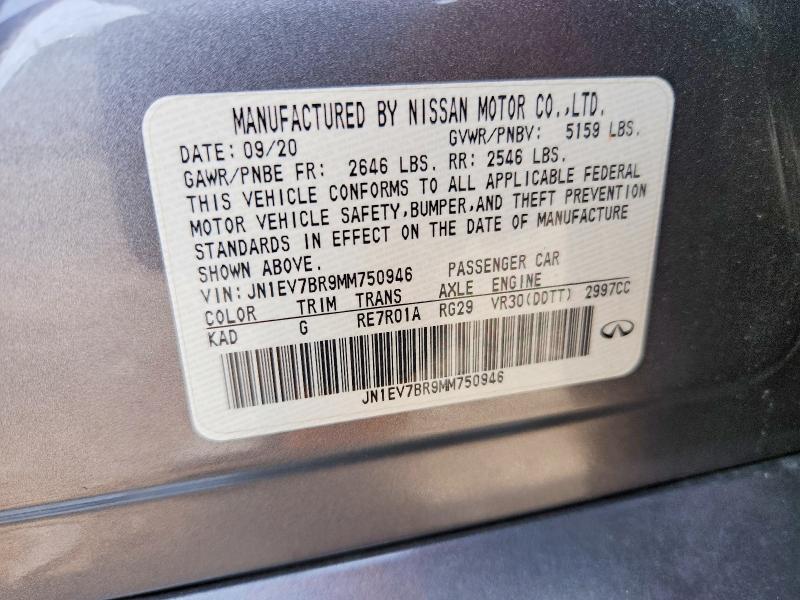 Aukcja sprzedaży 2021 Infiniti Q50, vin: JN1EV7BR9MM750946, numer aukcji: 50348326
