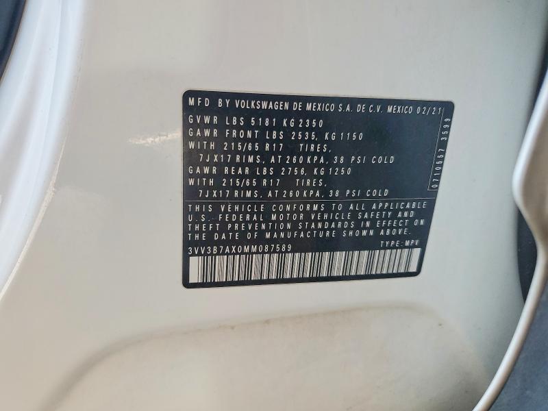 Aukcja sprzedaży 2021 Volkswagen Tiguan, vin: 3VV3B7AX0MM087589, numer aukcji: 50547316