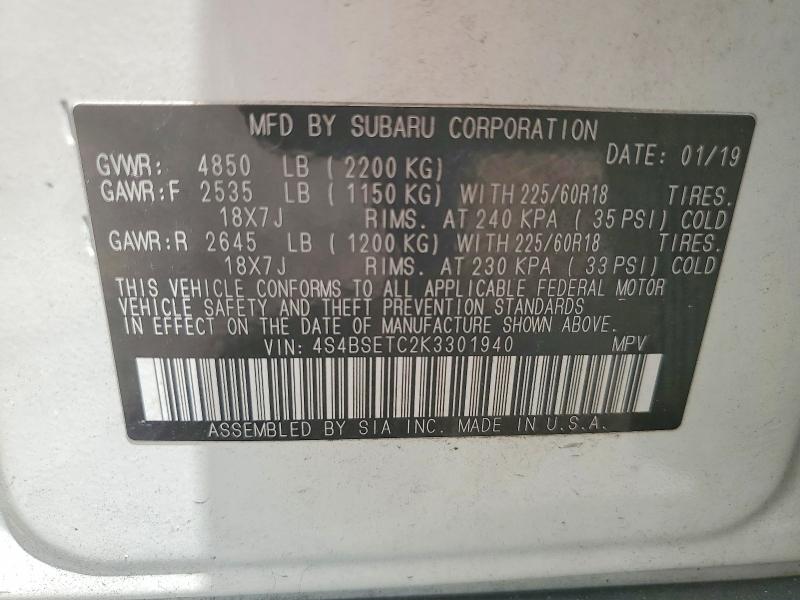 Aukcja sprzedaży 2019 Subaru Outback, vin: 4S4BSETC2K3301940, numer aukcji: 51380776