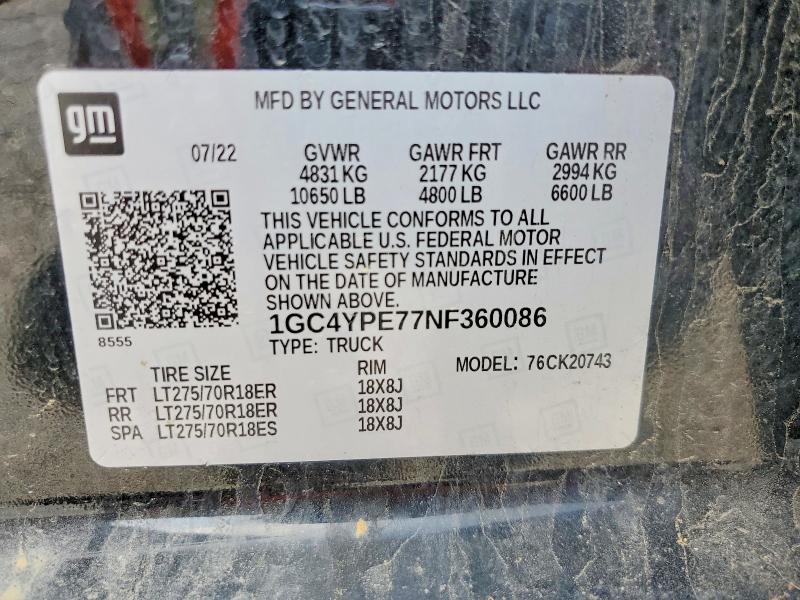 Продаж на аукціоні авто 2022 Chevrolet Silverado, vin: 1GC4YPE77NF360086, номер лоту: 48815926