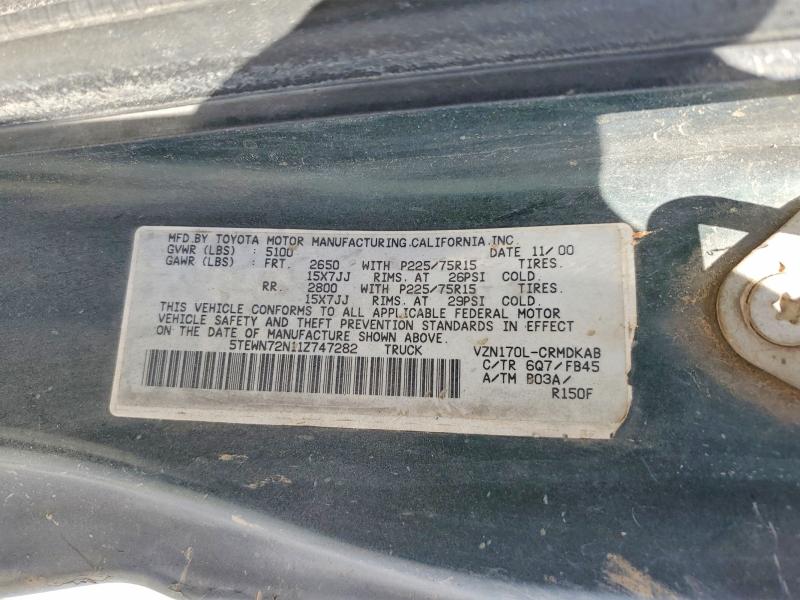 2001 Toyota Tacoma მანქანა იყიდება აუქციონზე, vin: 5TEWN72N11Z747282, აუქციონის ნომერი: 49104466