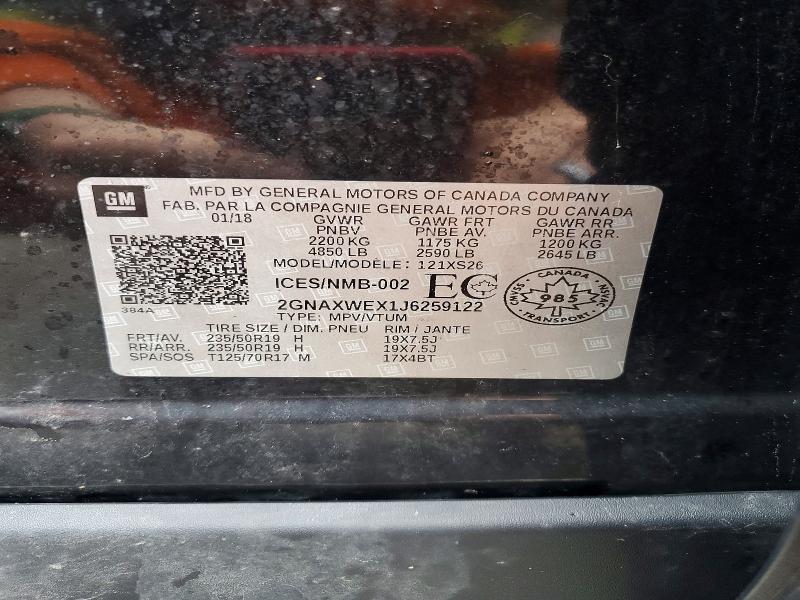 Aukcja sprzedaży 2018 Chevrolet Equinox, vin: 2GNAXWEX1J6259122, numer aukcji: 49820076