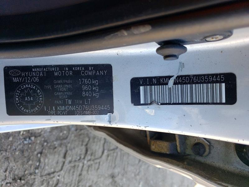 2006 Hyundai Elantra მანქანა იყიდება აუქციონზე, vin: KMHDN45D76U359445, აუქციონის ნომერი: 49023736