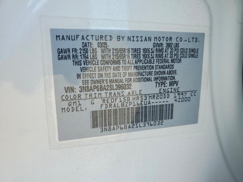 48932896 :رقم المزاد ، 3N8AP6BA2SL396032 vin ، 2025 Nissan Kicks مزاد بيع