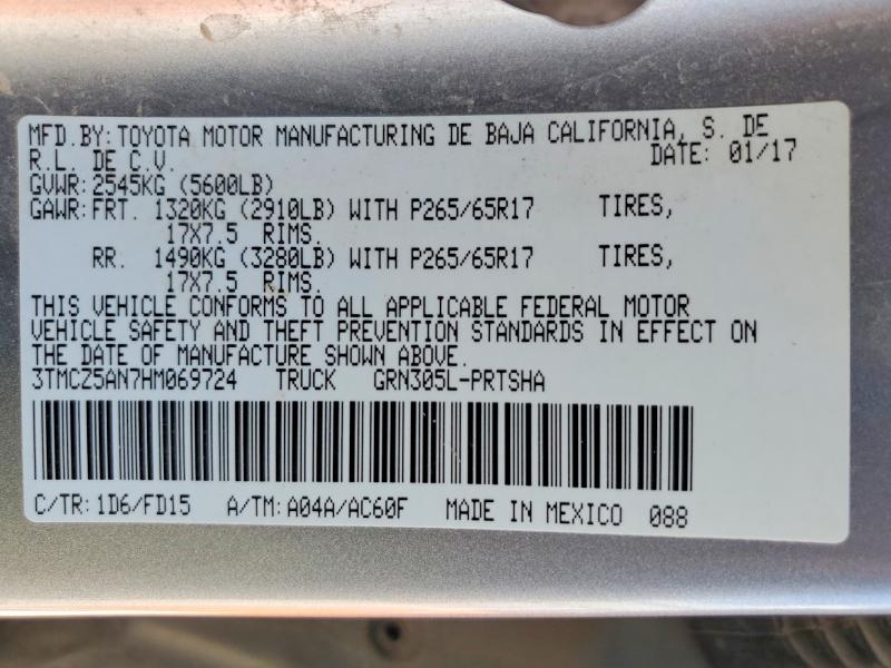 49127316 :رقم المزاد ، 3TMCZ5AN7HM069724 vin ، 2017 Toyota Tacoma مزاد بيع