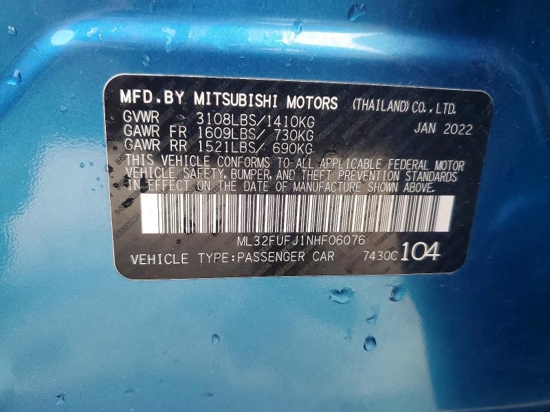 Продаж на аукціоні авто 2022 Mitsubishi Mirage, vin: ML32FUFJ1NHF06076, номер лоту: 49738266
