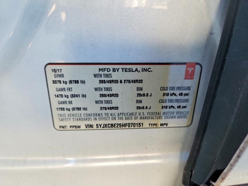 Aukcja sprzedaży 2017 Tesla Model X, vin: 5YJXCBE25HF070151, numer aukcji: 49761576
