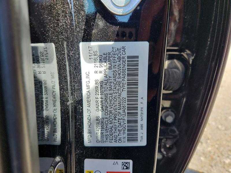 49623766 :رقم المزاد ، 1HGCV1F12JA057222 vin ، 2018 Honda Accord مزاد بيع