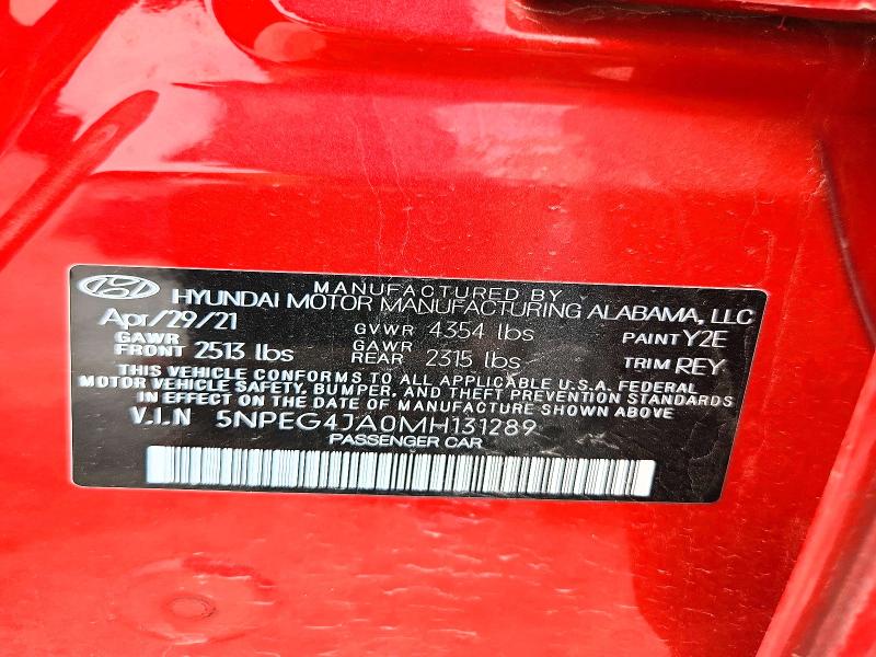 2021 Hyundai Sonata მანქანა იყიდება აუქციონზე, vin: 5NPEG4JA0MH131289, აუქციონის ნომერი: 49220946