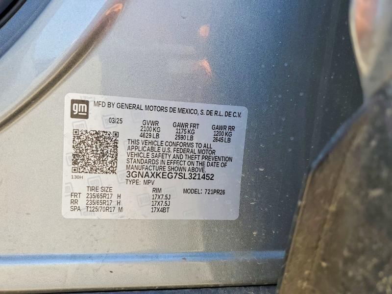 50135536 :رقم المزاد ، 3GNAXKEG7SL321452 vin ، 2025 Chevrolet Equinox مزاد بيع