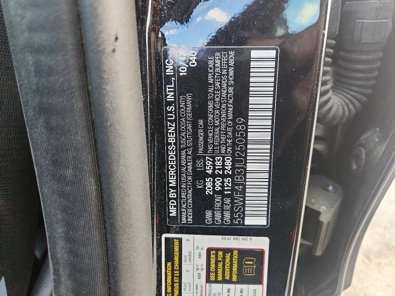 50322506 :رقم المزاد ، 55SWF4JB3JU250589 vin ، 2018 Mercedes-benz C مزاد بيع