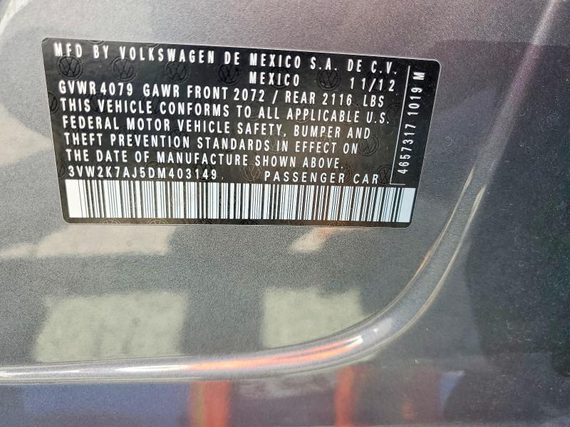 Продаж на аукціоні авто 2013 Volkswagen Jetta, vin: 3VW2K7AJ5DM403149, номер лоту: 48647706
