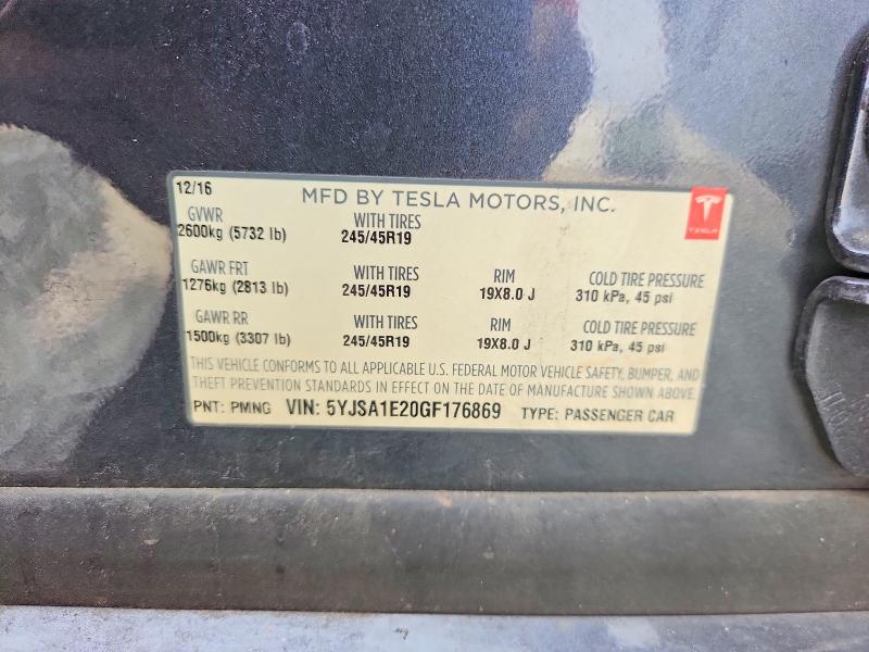 Продаж на аукціоні авто 2016 Tesla Model S, vin: 5YJSA1E20GF176869, номер лоту: 50439616