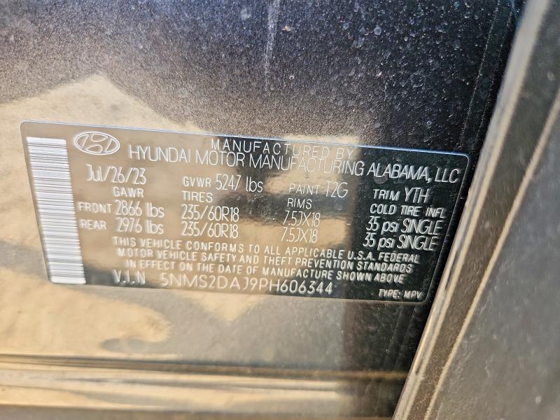 2023 Hyundai Santa Fe მანქანა იყიდება აუქციონზე, vin: 5NMS2DAJ9PH606344, აუქციონის ნომერი: 51791046