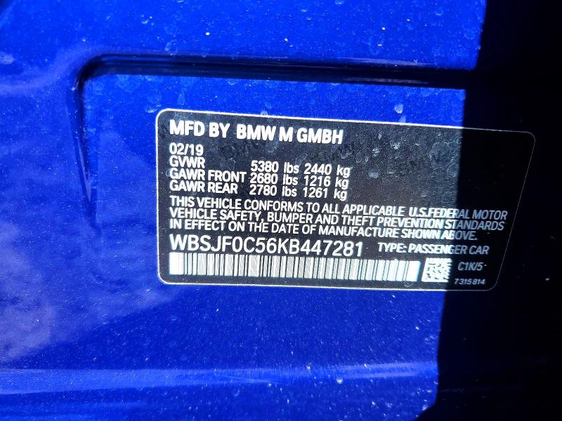 Продаж на аукціоні авто 2019 Bmw M5, vin: WBSJF0C56KB447281, номер лоту: 51706126