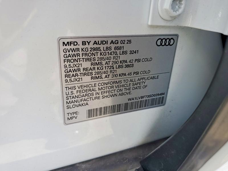 2025 Audi Q7 მანქანა იყიდება აუქციონზე, vin: WA1LVBF73SD025494, აუქციონის ნომერი: 50384726