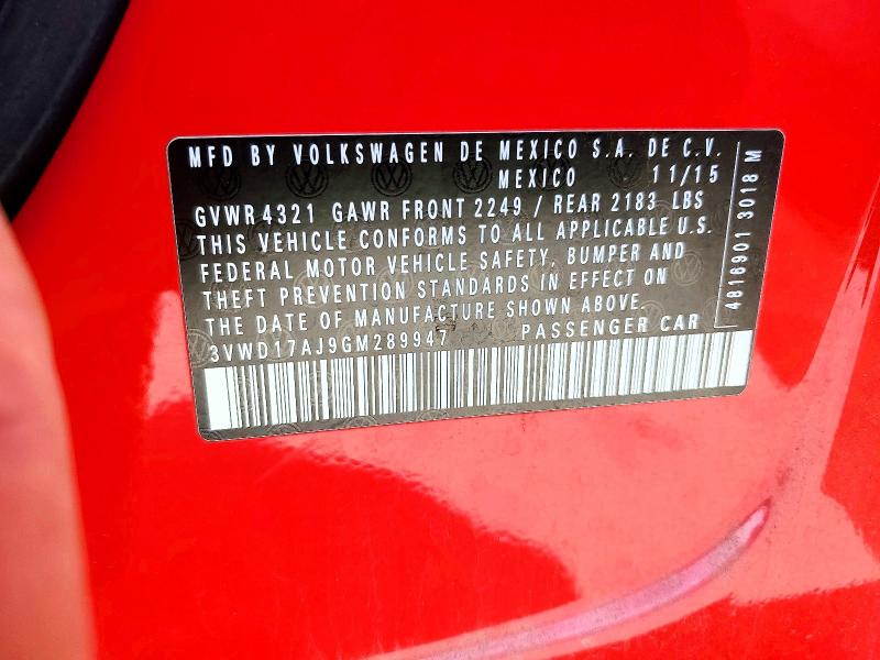 50091746 :رقم المزاد ، 3VWD17AJ9GM289947 vin ، 2016 Volkswagen Jetta مزاد بيع