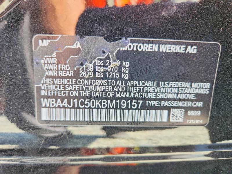 2019 Bmw 430i მანქანა იყიდება აუქციონზე, vin: WBA4J1C50KBM19157, აუქციონის ნომერი: 51374056