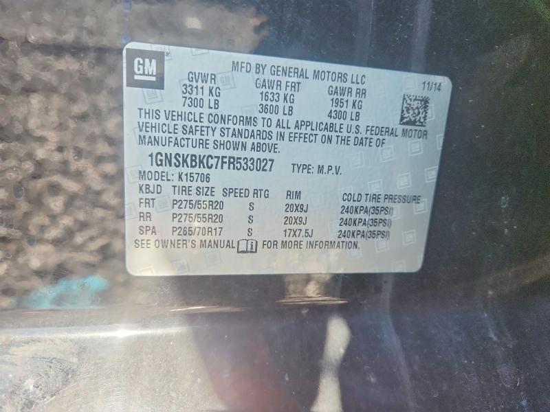 51837976 :رقم المزاد ، 1GNSKBKC7FR533027 vin ، 2015 Chevrolet Tahoe مزاد بيع