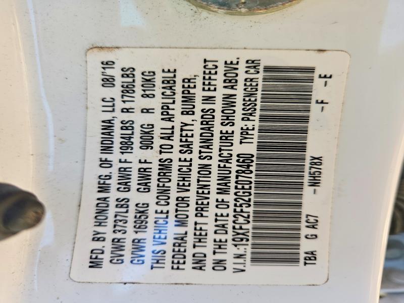 Aukcja sprzedaży 2016 Honda Civic, vin: 19XFC2F52GE078460, numer aukcji: 48900766