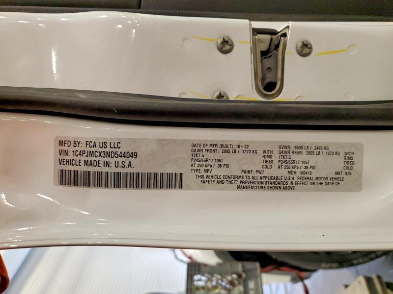 51346636 :رقم المزاد ، 1C4PJMCX3ND544049 vin ، 2022 Jeep Cherokee مزاد بيع