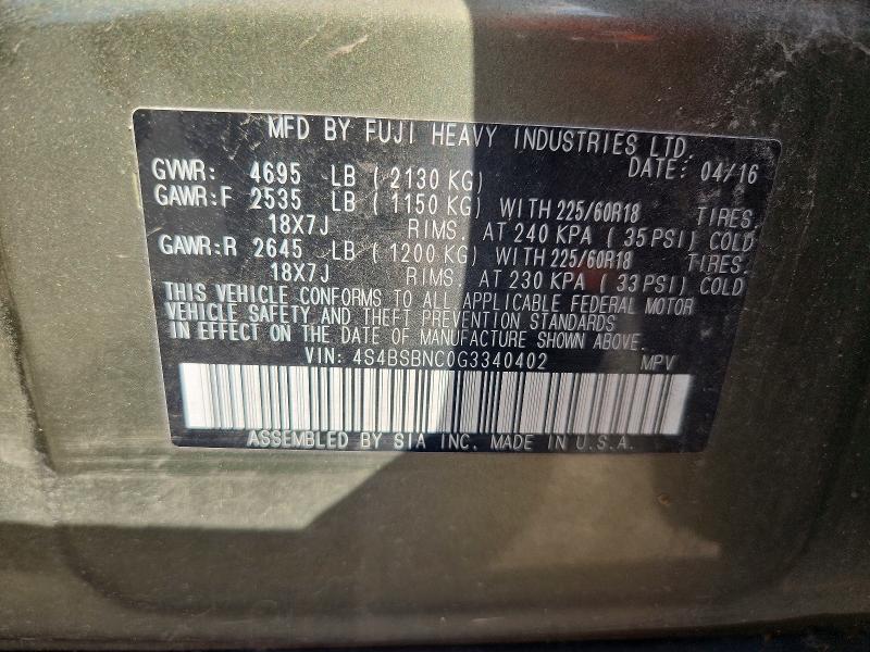 Продажа на аукционе авто 2016 Subaru Outback, vin: 4S4BSBNC0G3340402, номер лота: 48334486