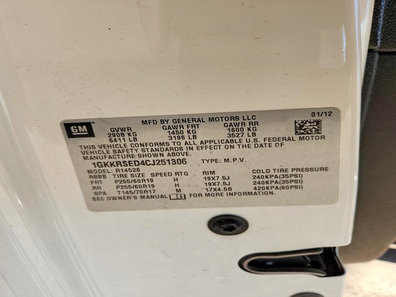 Aukcja sprzedaży 2012 Gmc Acadia, vin: 1GKKRSED4CJ251306, numer aukcji: 48563416