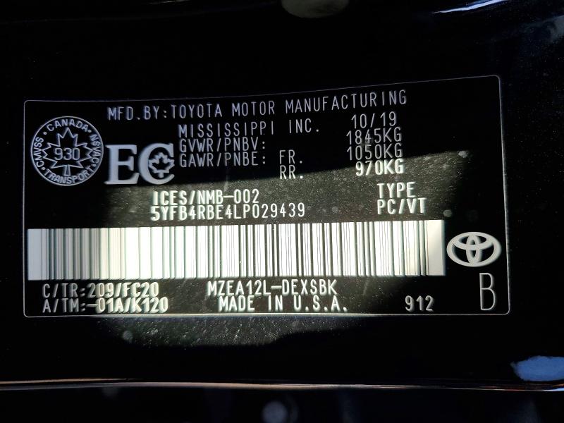 Продаж на аукціоні авто 2020 Toyota Corolla, vin: 5YFB4RBE4LP029439, номер лоту: 50928976
