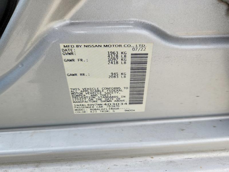 49091256 :رقم المزاد ، 1N4BL4DV7NN403034 vin ، 2022 Nissan Altima مزاد بيع